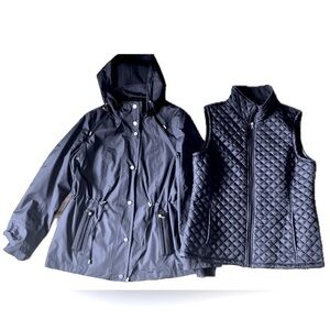 Liverpool Navy Blue Jacket Button-in Quilted Vest and Removable Hood - Women’s L